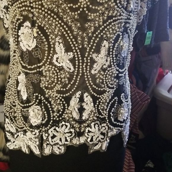 Nite Line Silk Beaded & Sequined Blouse Vintage Sz. 10 - Picture 5 of 16